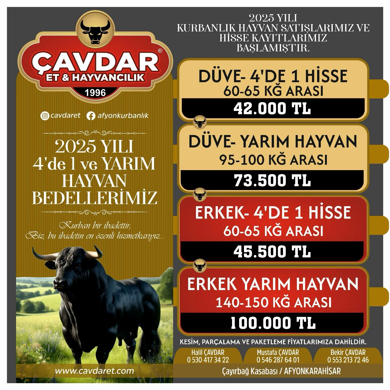 Afyon Kurbanlık Hisse | Afyon Adaklık| Akika Kurbanı | Şükür Kurbanı | Afyon Adaklık Kurban